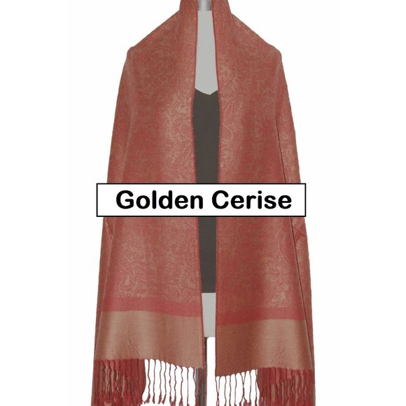 B&G Accessories - brand new GOLDEN CERISE PAISLEY 70% Cashmere 30% Silk Pashmina Shawl